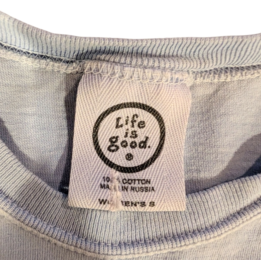 Vintage Life Is Good Jake Yoga Women's Cotton Tee Shirt Small Light Blue Cotton - Picture 5 of 6